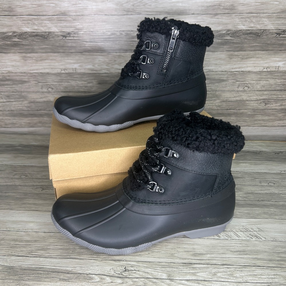 Sperry Saltwater Alpine Womens Black Ankle Snow Boots Waterproof Zip 7.5 M